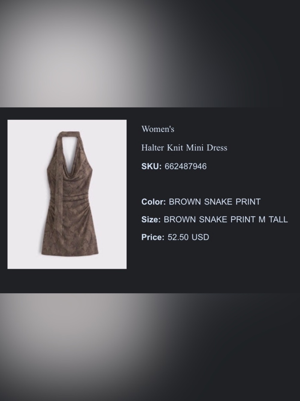 Abercrombie & Fitch Brown Snake-Print Halter Mini Dress